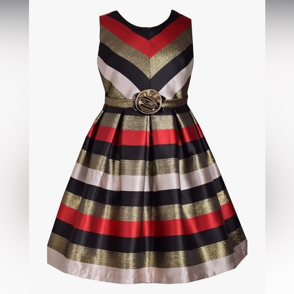 Bonnie Jean | Girls Black/Red/Gold Shimmer Sleeveless Back Zip Party Dress Sz 14 - Picture 1 of 16